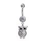 Piercing Schmuck echte platinierte Messing Strass Eule Nabel Ring Bauchringe, 44x12 mm