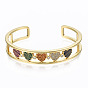 Brass Micro Pave Cubic Zirconia Cuff Bangles, Nickel Free, Heart, Colorful