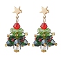 Болтающие серьги из стекла, с 304 фурнитурой из нержавеющей стали, рождественская елка, темно-зеленый