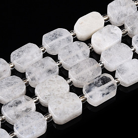 Natural Rainbow Moonstone Beads Strands, with Seed Beads, Rectangle