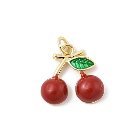 Brass Red Enamel Pendants, with Jump Ring, Cherry Charm