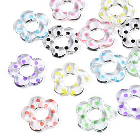 Cadres de perles acryliques transparents, fleur avec motif à pois