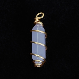Luminous Glass Pendants, with Golden Tone Copper Wire Wrapped, Bullet
