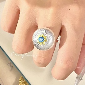 Регулируемые латунные манжеты с микропаве из кубического циркония, полукруглый, широкая полоса кольца, серебряные