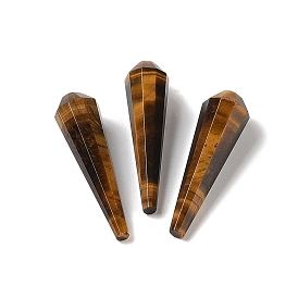 Natural Tiger Eye Beads, Half Drilled, Faceted, Cone