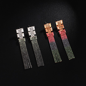 Colorful Gradient Water Drill Zircon Tassel Earrings - Fashionable and Personalized Ear Jewelry.