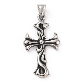 304 Stainless Steel Big Pendants, with 201 Stainless Steel Snap on Bails, Cross Charms