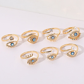 Stunning Devil Eye Pearl Zircon Ring for Women - Elegant European Style Oil Drip Eyeball Jewelry
