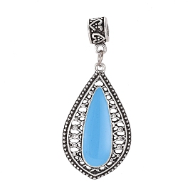 Antique Silver Plated Alloy European Dangle Charms, Large Hole Pendants, with Enamel, Teardrop