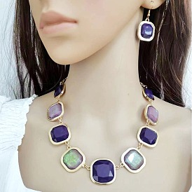 Комплекты из квадратных цепочек из цинкового сплава и смолы и сережек-подвесок