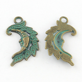 Zinc Alloy Pendants, Cadmium Free & Lead Free, Moon, 26x15x3mm, Hole: 2mm