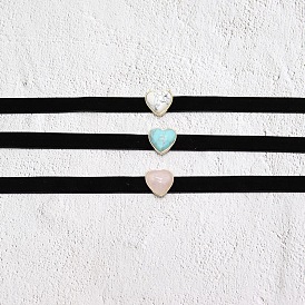 Boho Turquoise Heart Pendant Choker Necklace on Velvet Rope