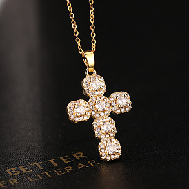 Classic Cross Pendant Necklace - European Copper Inlaid Religious Jewelry
