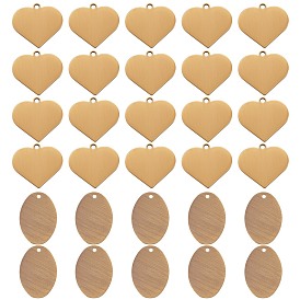 30Pcs 2 Style Brass Pendants, Stamping Blank Tag, Long-Lasting Plated, Heart & Oval