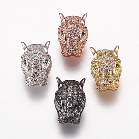 Brass Micro Pave Cubic Zirconia Beads, Leopard