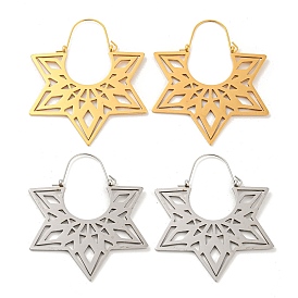 304 Stainless Steel Hollow Star Hoop Earrings, Bohemia Theme Earrings