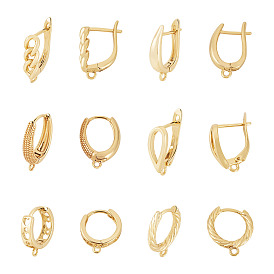 12шт. 6 стили латунные серьги-кольца фурнитура, без свинца, без никеля и без кадмия