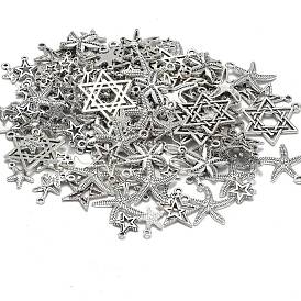 Tibetan Style Alloy Pendants, Star, 15~36x12~36x1.5~3mm, Hole: 2~4mm