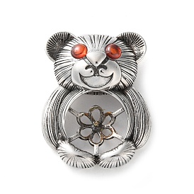 925 Sterling Silver Peg Bail Pendants, with Cubic Zirconia, Bear, for Half Drilled Beads, Bear