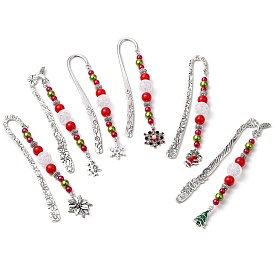 Christmas Theme Alloy Hook Bookmarks, Alloy Pendants and Glass & Acrylic Beads Bookmarks