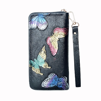PU Imitation Leather Handbags, Clutch Bag with Wristlet Strap, Rectangle with Butterfly/Flower