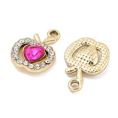 UV Plating Alloy Pendants, with Glass and Rhinestone, Apple