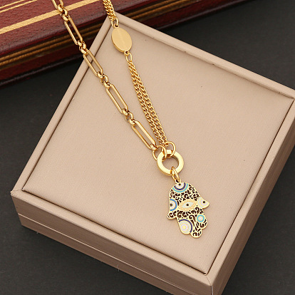 Unique Hand Palm Necklace with Oil Drop Eye Pendant and Chic Charm N1071