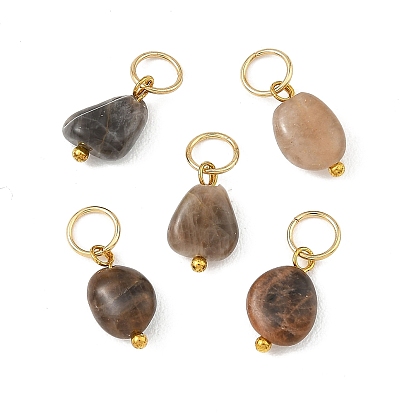 Подвески из натурального солнечного камня, Подвески-наггетсы с 304 кольцами из нержавеющей стали, золотые