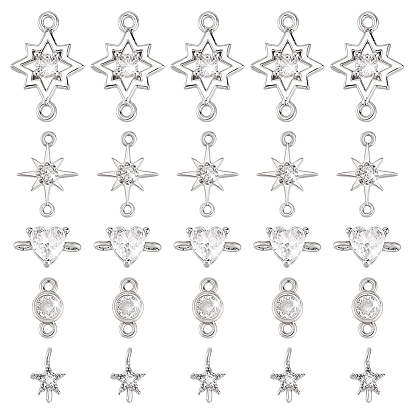 20 шт 5 стили латунь микропаве прозрачные кубические циркониевые звенья, разнообразные