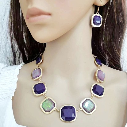 Комплекты из квадратных цепочек из цинкового сплава и смолы и сережек-подвесок