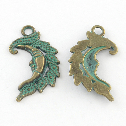 Zinc Alloy Pendants, Cadmium Free & Lead Free, Moon, 26x15x3mm, Hole: 2mm