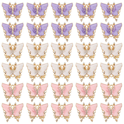 30шт 3 цветной эмалевый сплав подвески разъема, звенья бабочки с хрустальными стразами, золотой свет