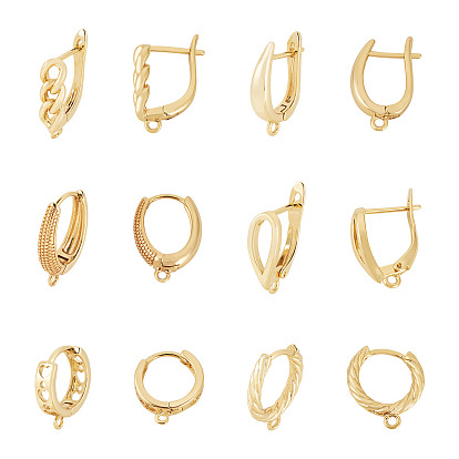 12шт. 6 стили латунные серьги-кольца фурнитура, без свинца, без никеля и без кадмия