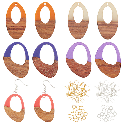 Наборы для изготовления сережек diy, 10 шт 5 цвета подвески из смолы и ореха, два тона, овальные, 24 шт. 2 цвета латунных крючков для сережек и 24 шт. 2 цвета железных прыжковых колец