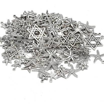 Tibetan Style Alloy Pendants, Star, 15~36x12~36x1.5~3mm, Hole: 2~4mm