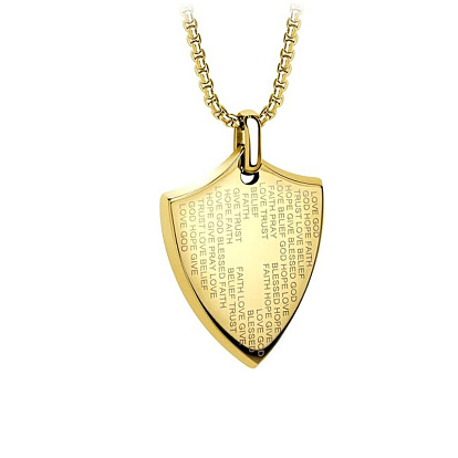 304 Stainless Steel Bible Shield Shape Pendant Necklaces for Men