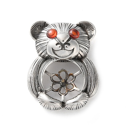 925 Sterling Silver Peg Bail Pendants, with Cubic Zirconia, Bear, for Half Drilled Beads, Bear