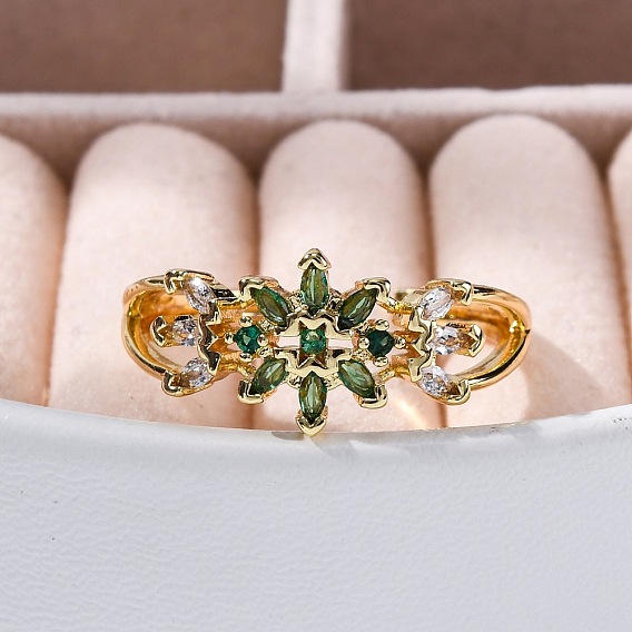 Кольца-манжеты для женщин с открытыми пальцами из латуни с микропаве из кубического циркония, долговечный, цветок