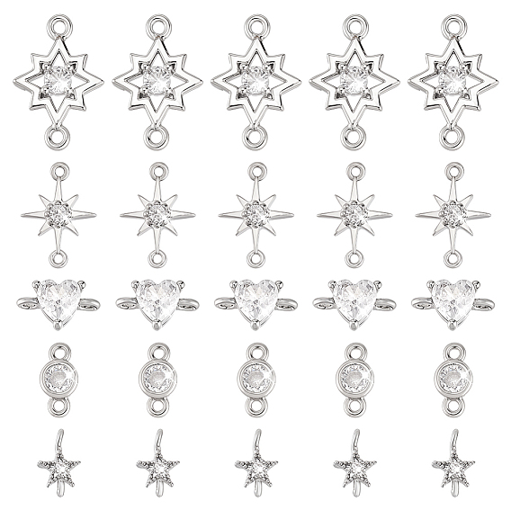 20 шт 5 стили латунь микропаве прозрачные кубические циркониевые звенья, разнообразные