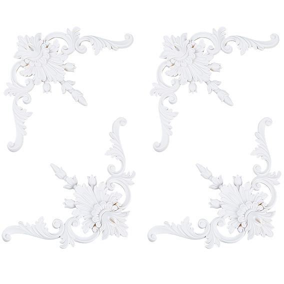 PU Flower Carved Corner Decor, Ornate Wall Accent for Home & Furniture Decoration