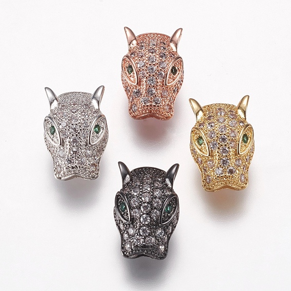Brass Micro Pave Cubic Zirconia Beads, Leopard