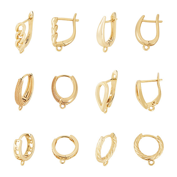 12шт. 6 стили латунные серьги-кольца фурнитура, без свинца, без никеля и без кадмия