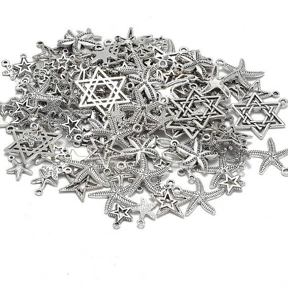 Tibetan Style Alloy Pendants, Star, 15~36x12~36x1.5~3mm, Hole: 2~4mm