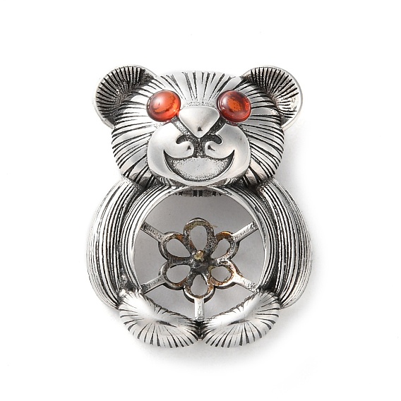925 Sterling Silver Peg Bail Pendants, with Cubic Zirconia, Bear, for Half Drilled Beads, Bear