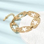 304 Stainless Steel Oval with Hollow Flower Link Chain Bracelets, Ion Plating(IP)
