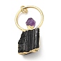 Natural Black Tourmaline and Amethyst Pendants, Perfume Bottle Charms with Rack Plating Brass Findings, Cadmium Free & Lead Free