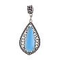 Antique Silver Plated Alloy European Dangle Charms, Large Hole Pendants, with Enamel, Teardrop