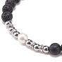 Natural Lava Rock & & Shell Pearl & Synthetic Hematite Braided Bead Bracelet, Essential Oil Gemstone Jewelry for Women