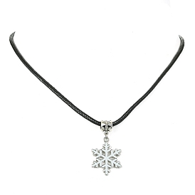 Ожерелья из сплава с эмалью в виде снежинок, с имитацией кожаный шнур