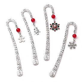 Christmas Theme Alloy Hook Bookmarks, Alloy Pendants and Glass Beads Bookmarks